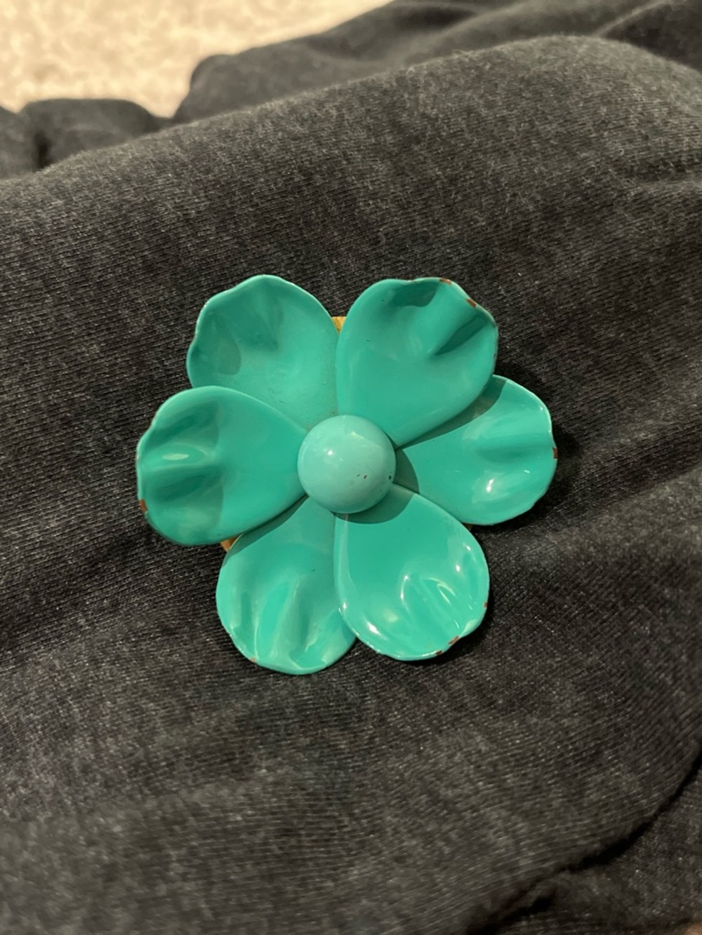 Vintage Metal Turquoise-Colored Flower Brooch